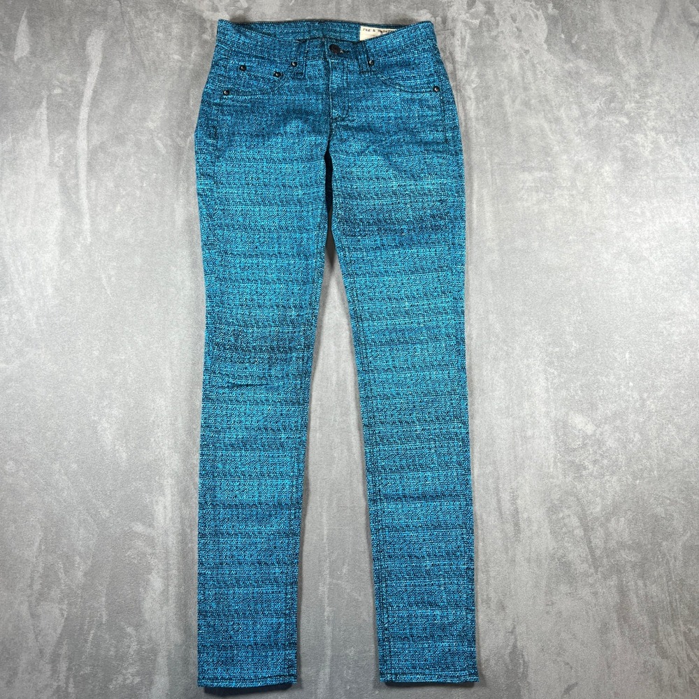 Rag & Bone Jean Blue Tweed Print Legging Skinny Jeans W1503O026 Size 24
